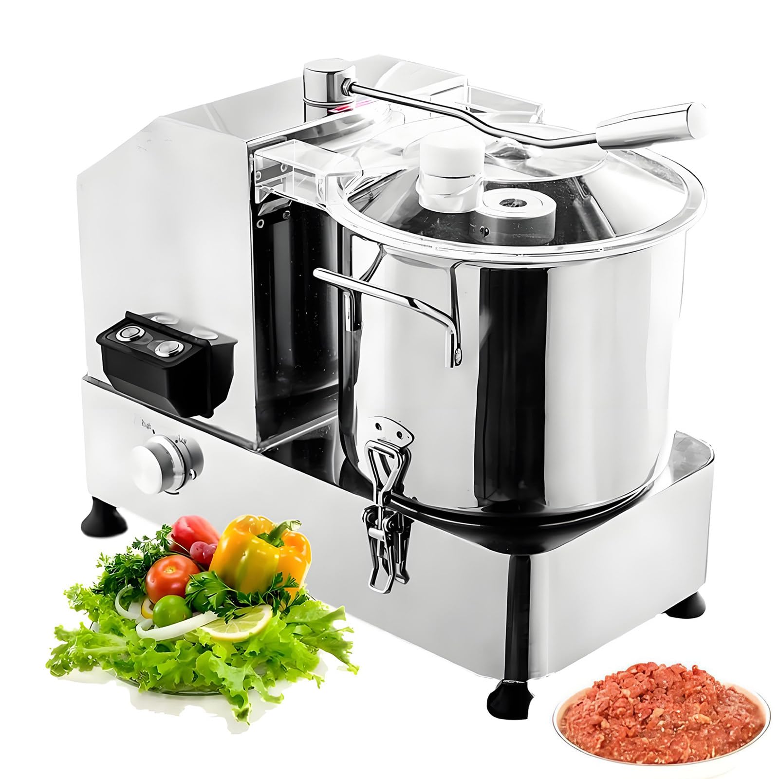 Robot Cocina Industrial 12l 2500rpm,Picadora Eléctrica Acero INOX,Velocidad Variable para Picar Verduras,Frutas Y Frutos Secos,Máquina Procesadora Alimentos para Hostelería‌ HR9L