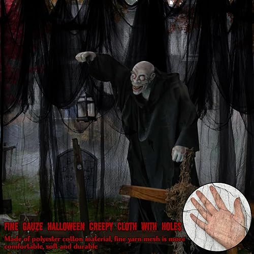 Miniatura 3 de ZeeDix Tela espeluznante negra de Halloween de 85 x 600 pulgadas, tela gigante de Halloween para decoración del hogar, tela de gasa espeluznante