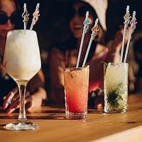 Vista 6 de 6 unidades de agitadores de cóctel Swizzle Sticks de acero inoxidable de 7.5 pulgadas para bebidas de café con dijes de sirena colgantes