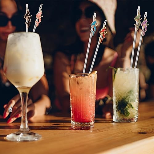 Miniatura 6 de 6 unidades de agitadores de cóctel Swizzle Sticks de acero inoxidable de 7.5 pulgadas para bebidas de café con dijes de sirena colgantes para