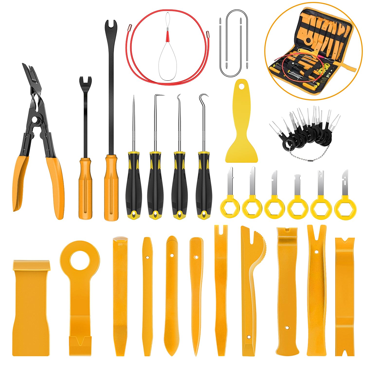 Photo 1 of GOOACC 40Pcs Trim Removal Tool,Auto Terminal Removal Key Tool,Auto Clip Pliers Stereo Removal Tools,Car Upholstery Repair Removal Kit,Precision Hook and Pick Set,Wiring Threader,Car Film Scrape-Yellow