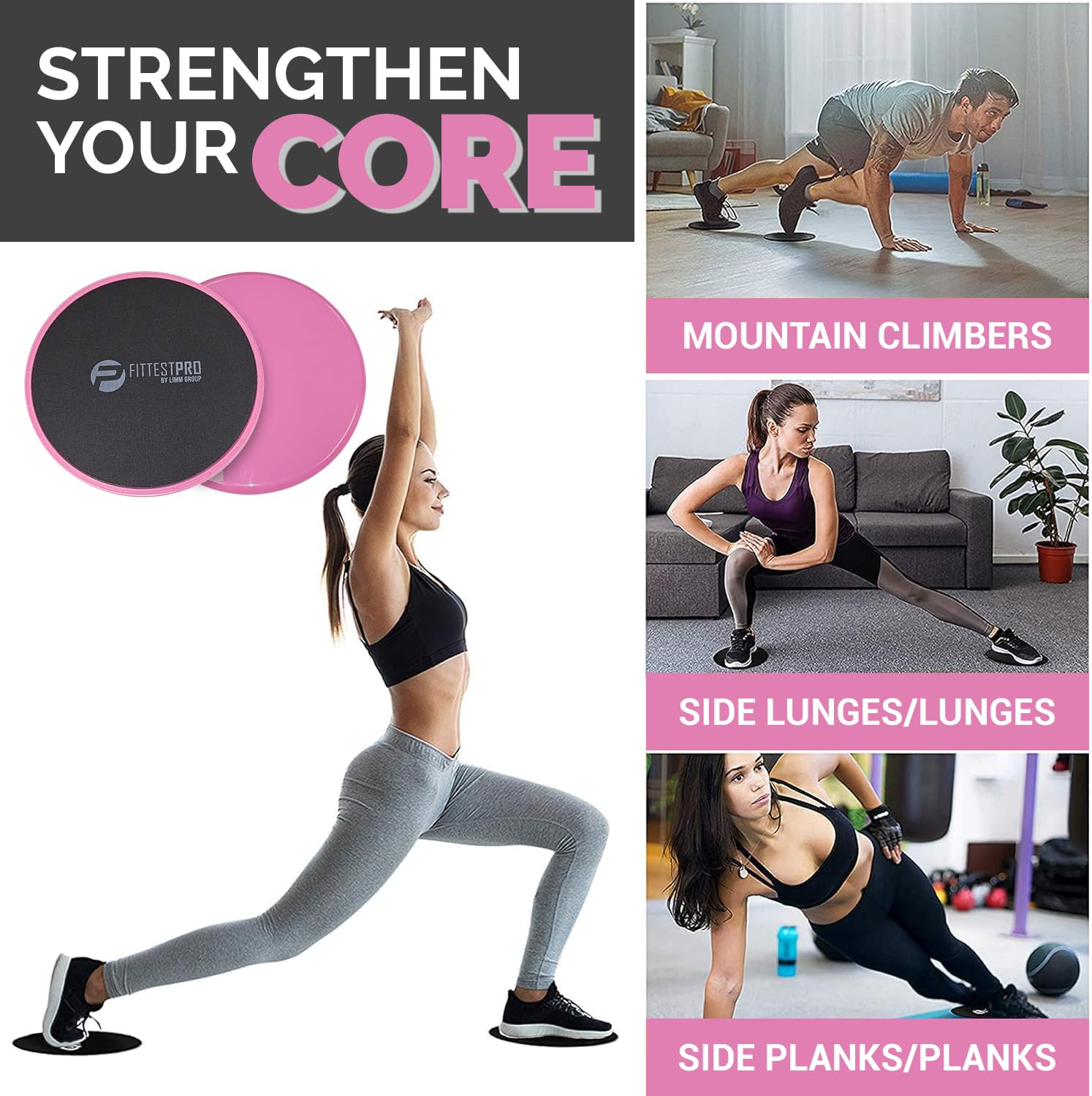Limm Core Sliders Übungsscheiben (2er-Set) doppelseitige Fitness-Gleiter zur Stärkung des Kerns, Balance und Verbesserung der Flexibilität – Gleitscheibe für Hartholz, Teppich und mehr |