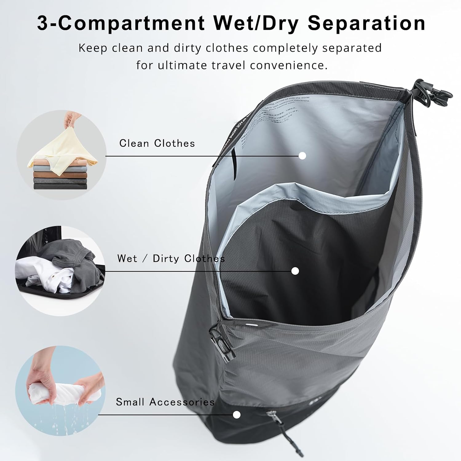 Bee Nesting Ultralight Waterproof Dry Bag, 20D Nylon Dry Sack with Mesh Pocket & Wet/Dry Separation, Roll Top Floating Travel Bag for Kayaking, Beach, Boating(Gray 10L)