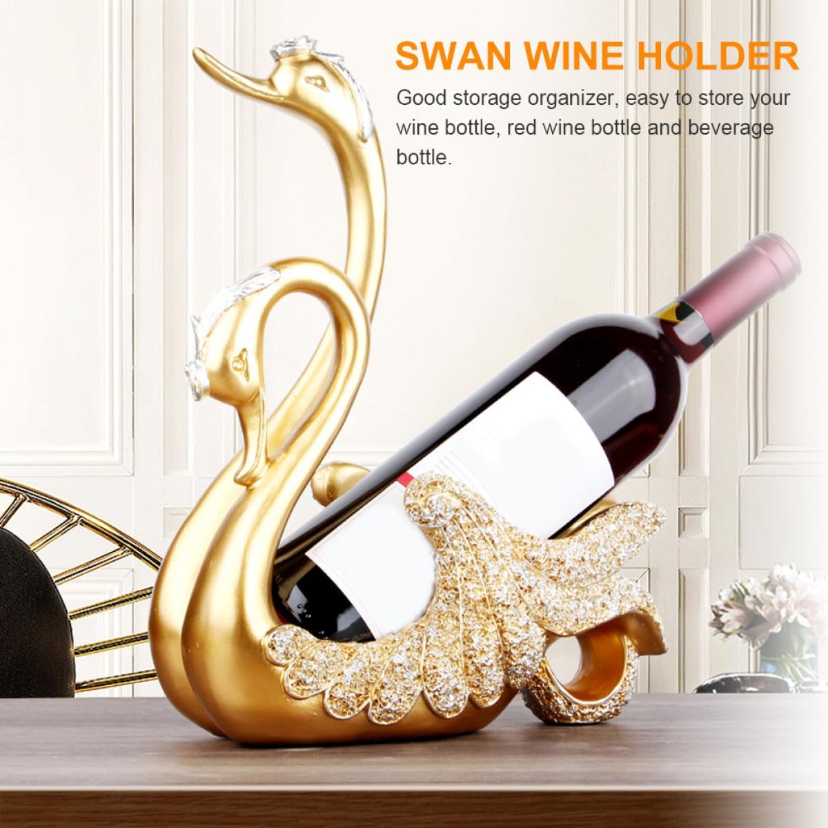 Garneck Gold Resin Elegant Bird-Shaped Wine Rack Decorative Bottle Holder for Home Kitchen Bar Luxury Tabletop Display Stand