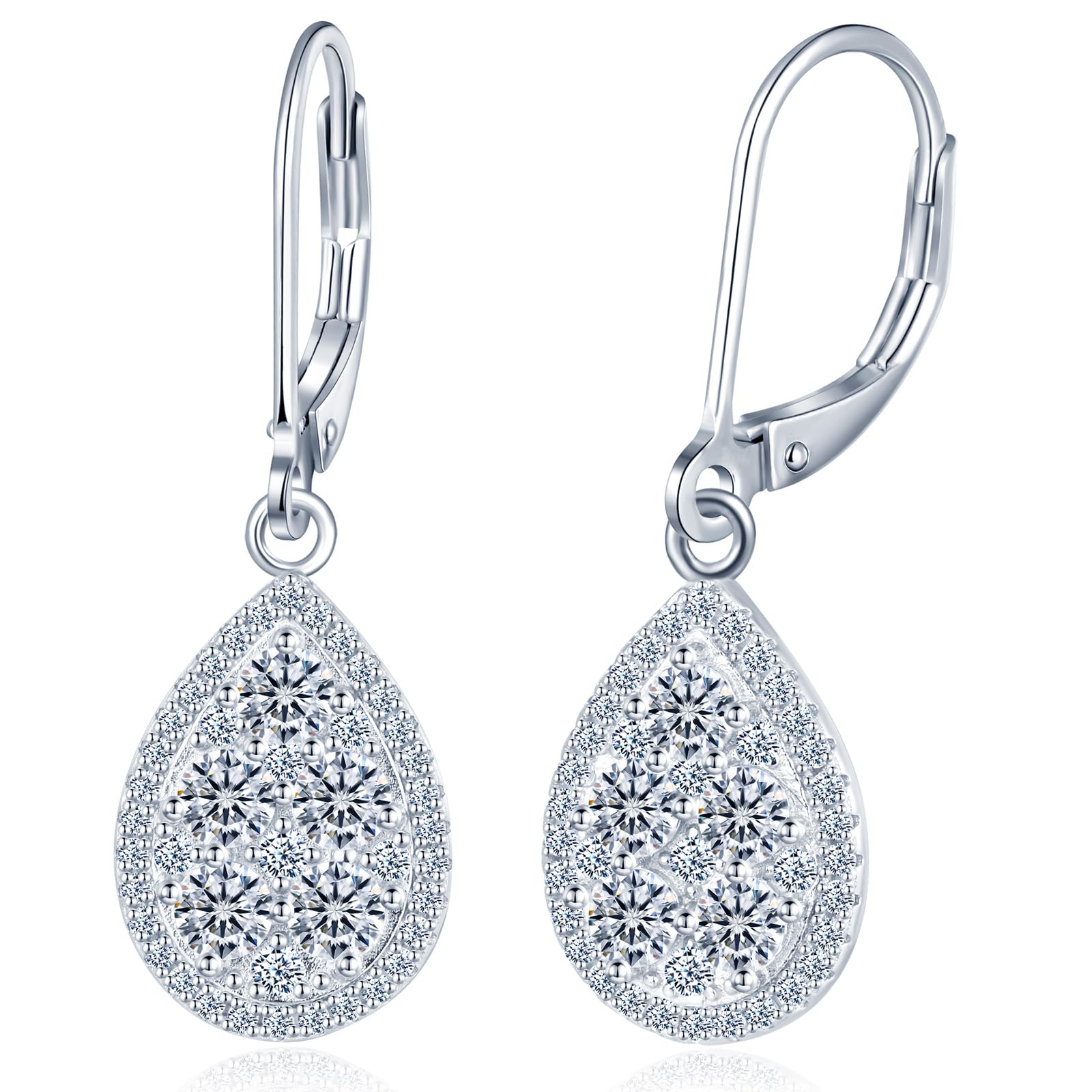 Damen Moissanite Tropfen Ohrringe Silber 925, Tränen Ohrringe mit 10 Stück Mossianit-Steine CTW 1 Karat D-Farbe VVS1 Hypoallergen Ohr Schmuck für Mutter Frau Freundin