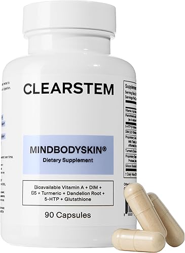 Miniatura 5 de CLEARstem - MINDBODYSKIN Suplemento hormonal para el acné (sin 5-HTP) - Suplemento DIM natural - Vitaminas para el cuidado de la piel - Equilibrio