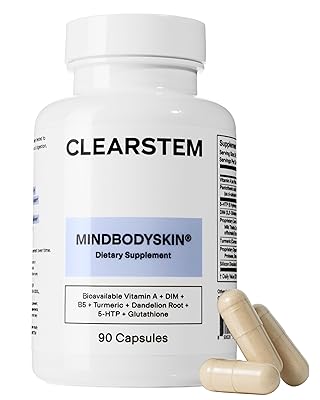CLEARSTEM - MINDBODYSKIN Hormonal Acne Supplement (5-HTP) - Natural DIM Supplement - Skin Care Vitamins - Hormone Balance, Antioxidants - Gluten Free, Cruelty Free - 30 Servings, 90 Capsules