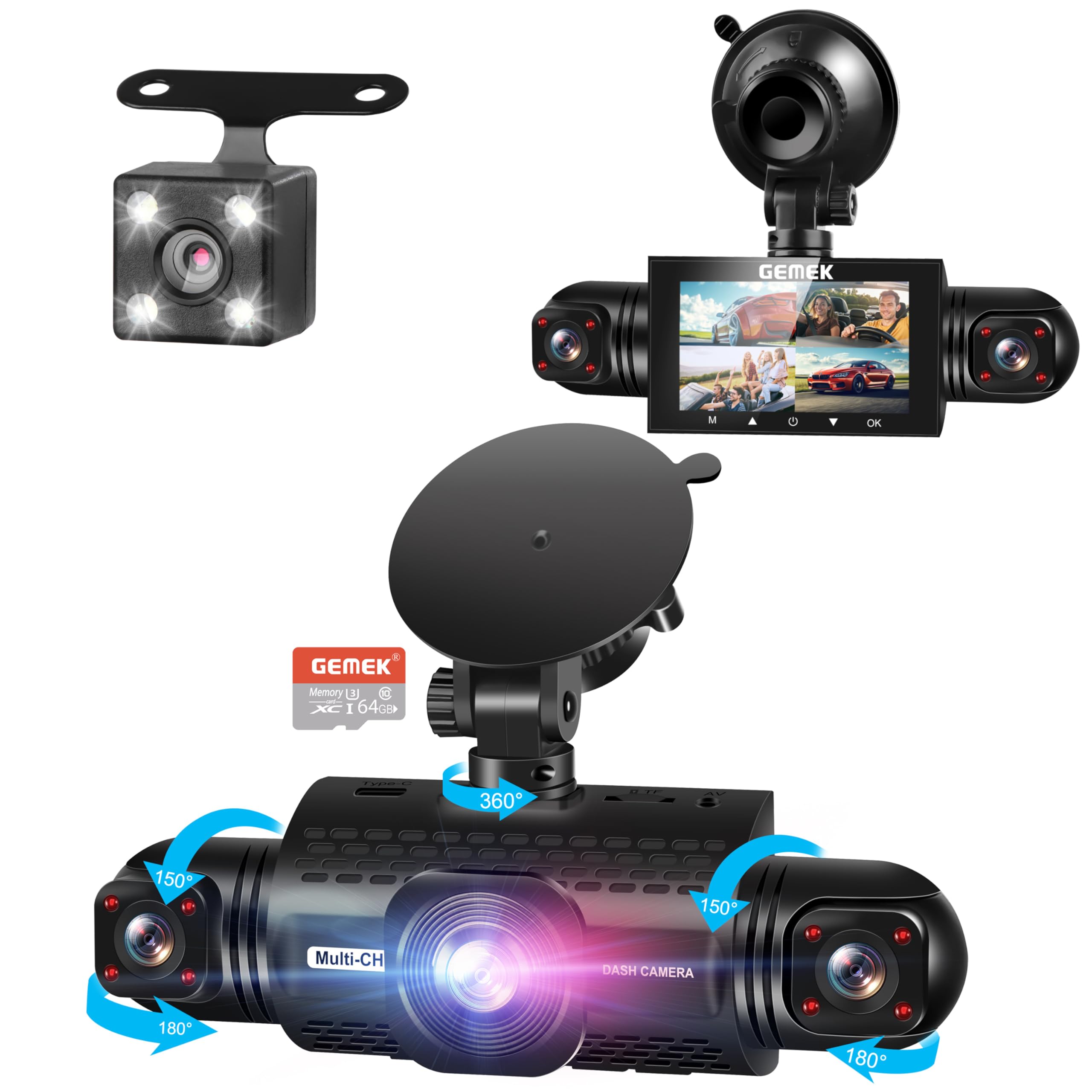 Amazon.com: 360 Degree View 4 Channel Dash Cam Front and Rear
