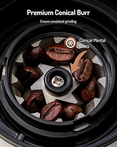 Miniatura 3 de Molinillo de café cónico, molinillo de café eléctrico de acero inoxidable con 15 ajustes precisos de molienda para expresoverterolla Mokaprensa