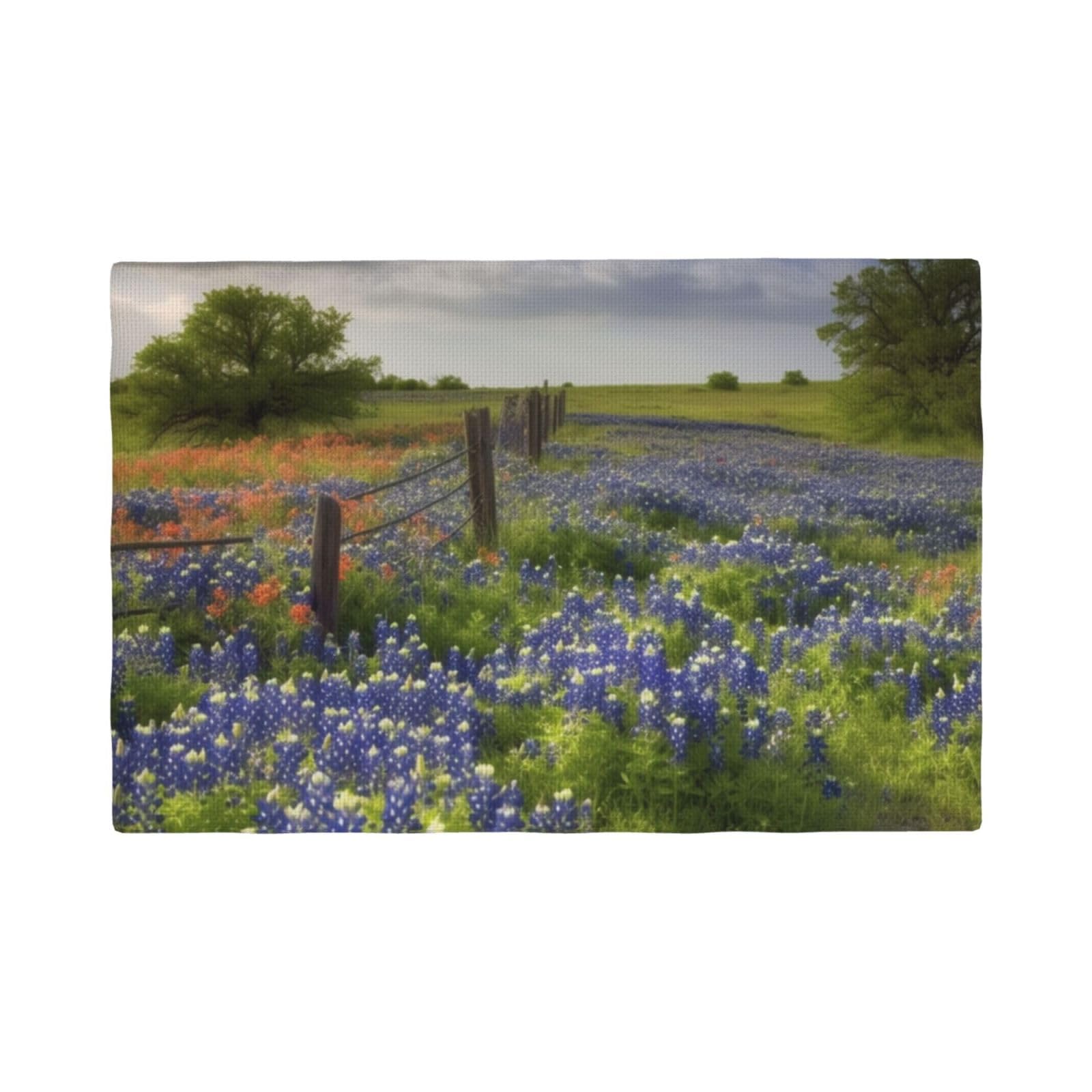 4PCS Linen Placemats Set Texas Bluebonnets Scenery Place Mat for Dining Table 12x18 Inch Heat Resistant Place Mats Non-Slip Table Mats for Kitchen Weddings Party Decor Indoor/Outdoor