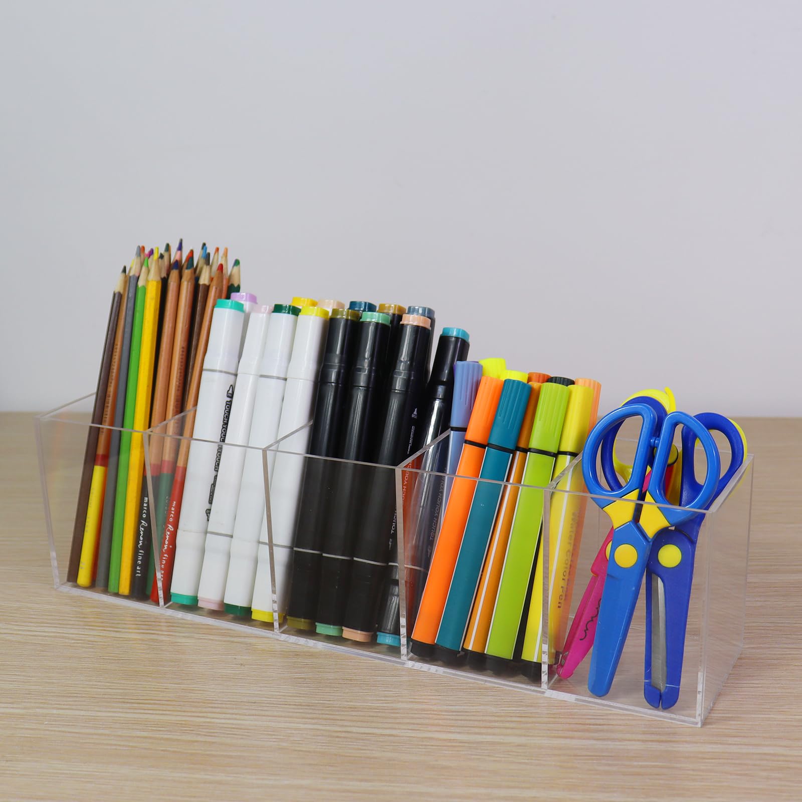 2 portamatite in acrilico per scrivania, 5 scomparti, trasparente, per penne, pennarelli, pennelli da trucco, organizer per cancelleria, forniture artistiche, pacchetti di bevande, accessori