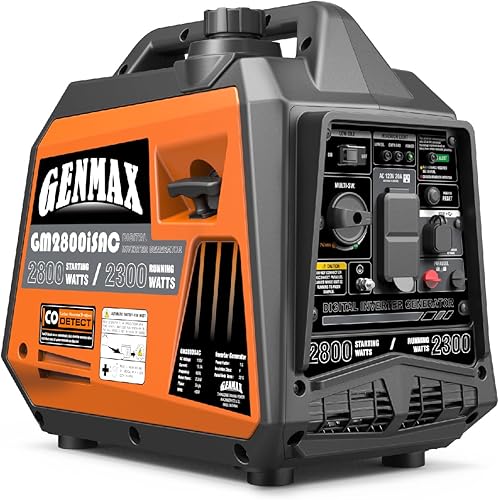 GENMAX Generador portátil, motor de gas ultrasilencioso de 2800 W, con sensor de CO y capacidad paralela, ideal para acampar al aire libre, energía