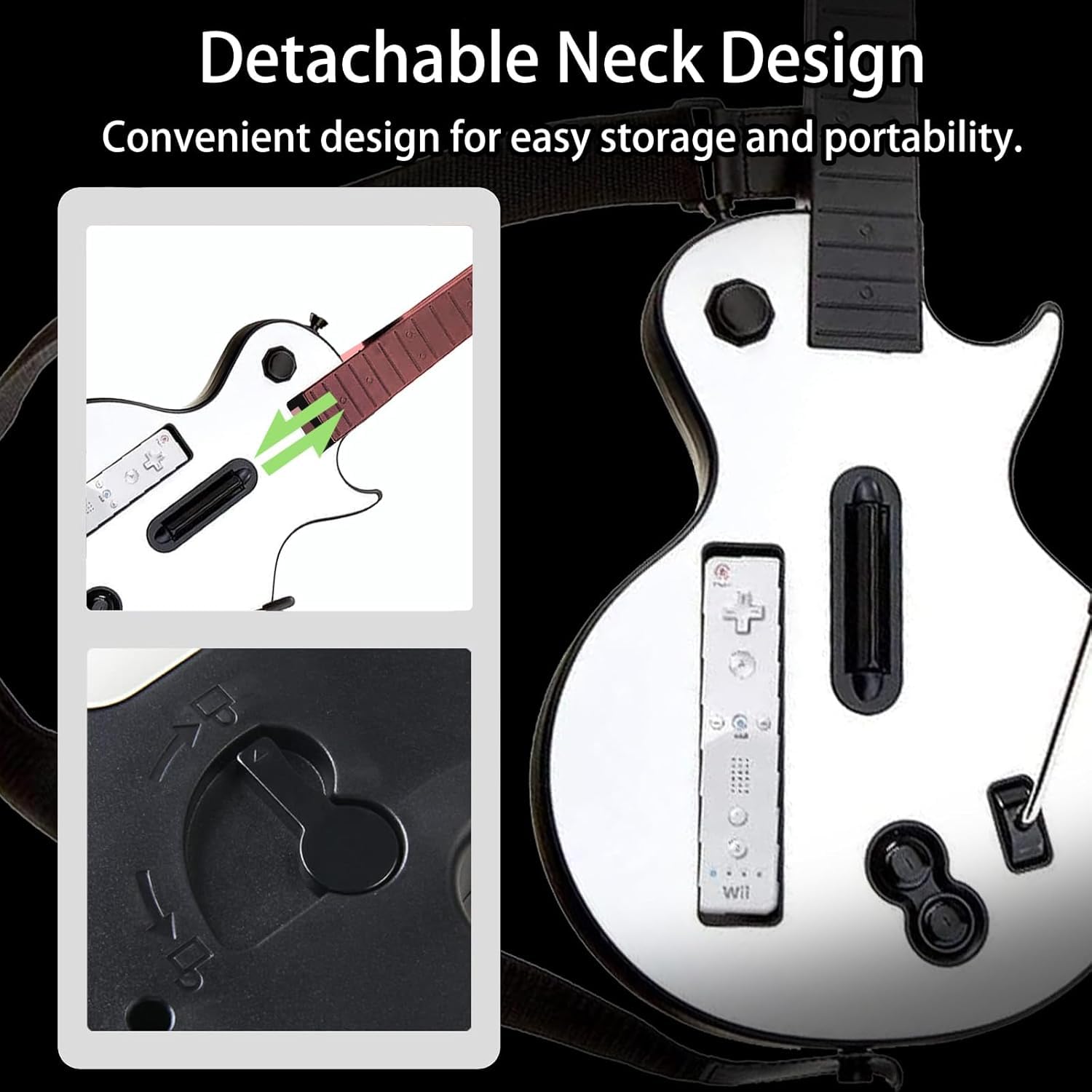 DOYO Controlador de guitarra inalámbrico desmontable para consola Wii, compatible con Guitar Hero y Rock Band, color blanco