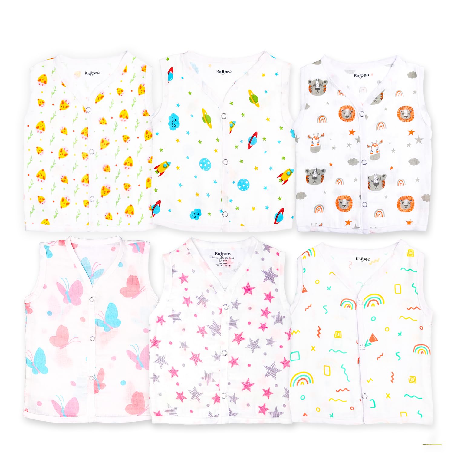 100% Organic Soft Cotton Muslin Sleeveless Jhabla for Baby Boys | Regular Fit Vest for Infant Summerwear Set I GOTS Certified