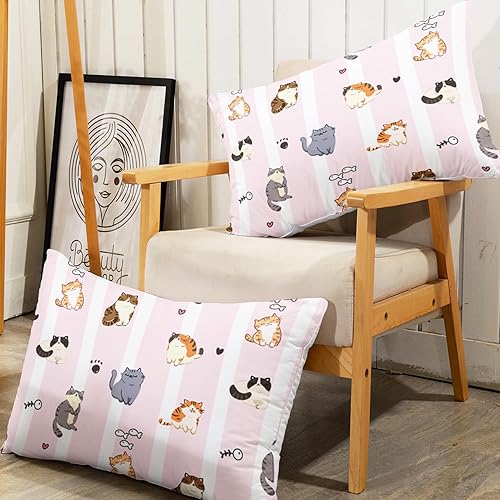 Miniatura 6 de AILONEN Juego de sábanas de 3 piezas con diseño de gato de dibujos animados, para niños y niñas, juego de ropa de cama Kawaii de 3 piezas, 1 sábana