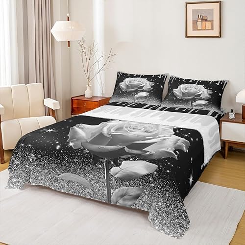 Miniatura 8 de Manfei Juego de sábanas 3D de rosa jengibre tamaño matrimonial, juego de ropa de cama brillante con purpurina para decoración de habitación de niños