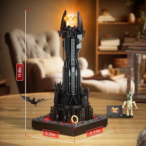 Miniatura 5 de VONADO Juego de construcción de torre oscura, compatible con juego de bloques de castillo mágico, ladrillos de arquitectura de castillo con luces