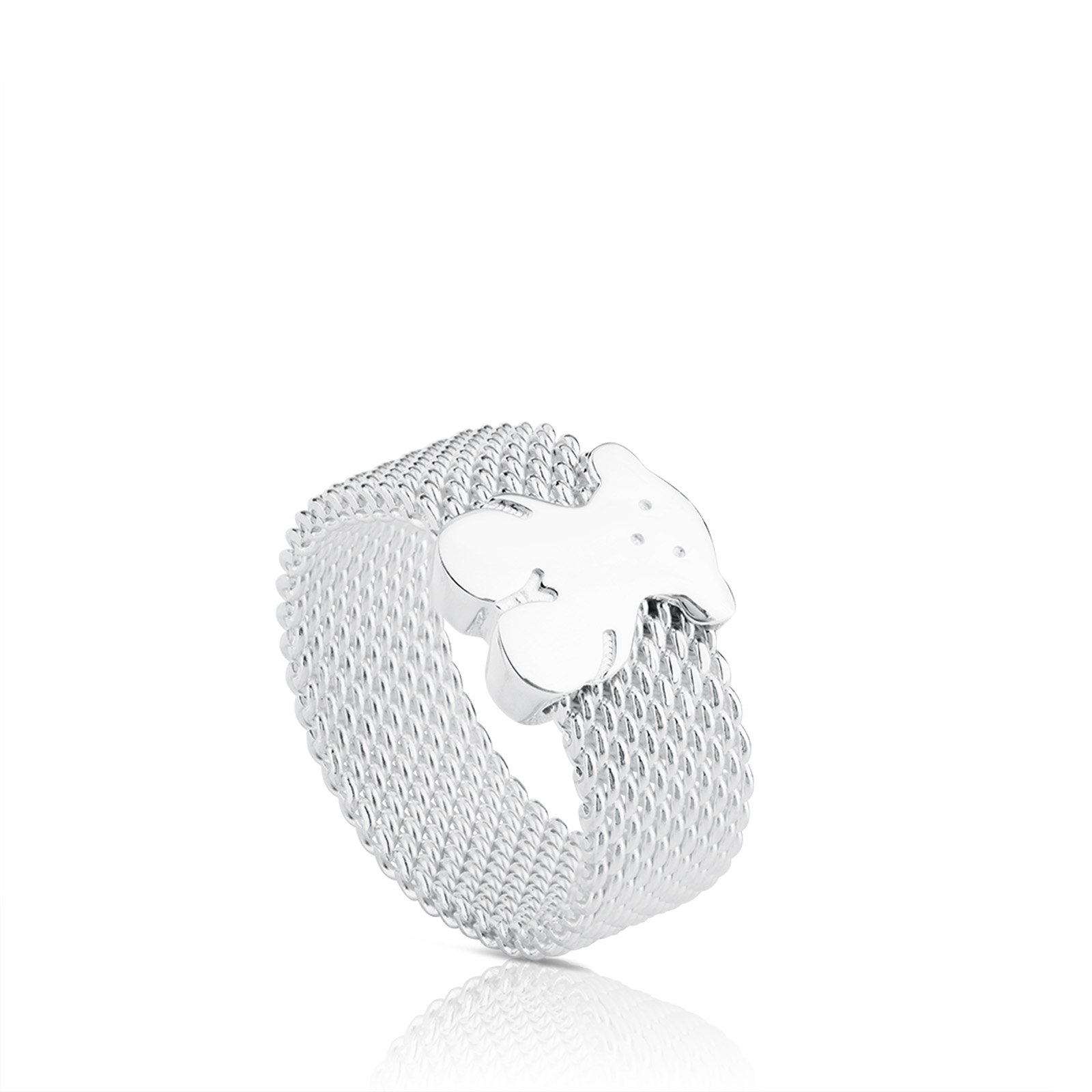 TOUS Anillo de Plata de Primera Ley para Mujer con Motivo de Oso de 0,7cm, Llamativo y Versátil, Colección Icon Mesh