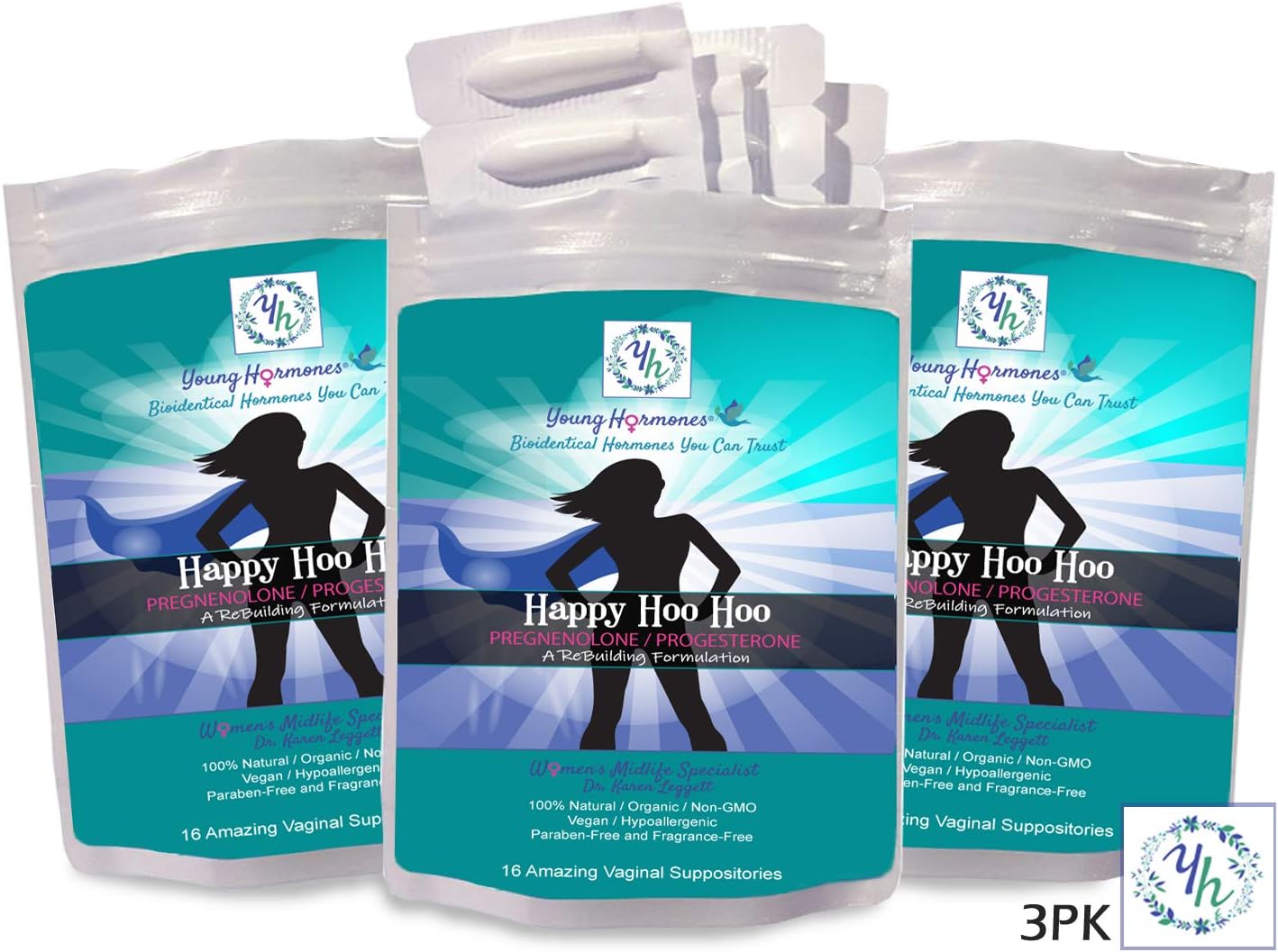 Happy Hoo Hoo - A Rebuilding Formulation 3-Pack of Bioidentical Pregnenolone and Progesterone in a Vaginal Suppository to Help Relieve Vaginal Dryness (Save $22.00 on 3-Pack)