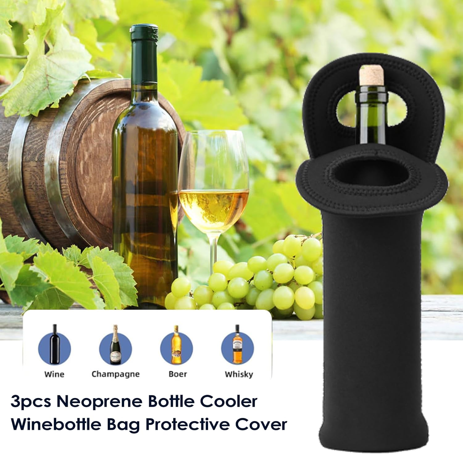 Walfront 3 Pcs Wine Carrier Tote Bag Wine Bottle Tote Holders Neoprene Insulated Travel Sleeves Cooler Bag for Beer Bottles Beverages Water Bottles Black Winebottle Protective Cover image 2