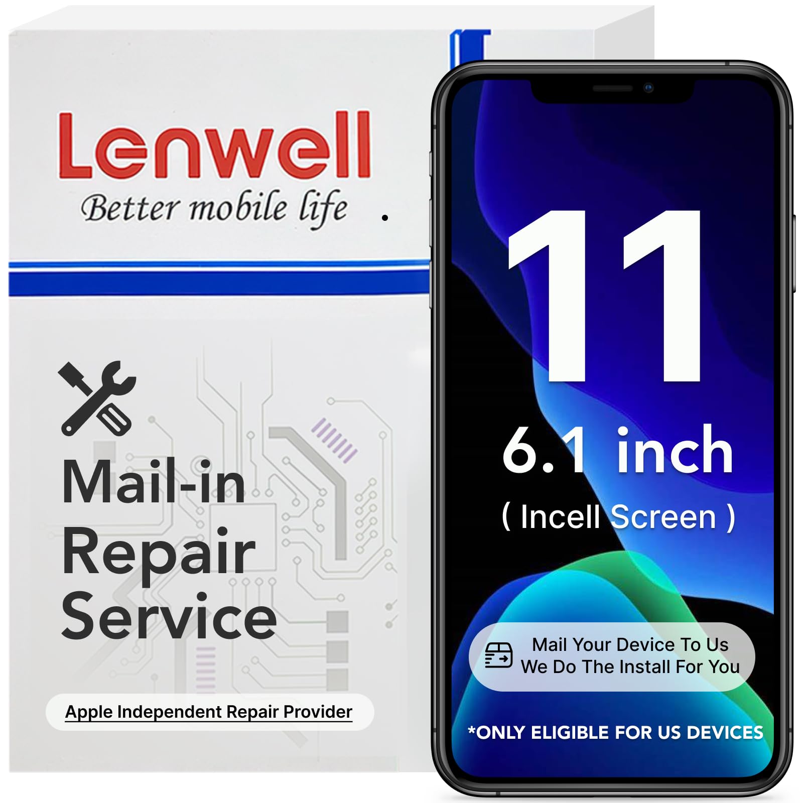Lenwell Mail-in Repair Service for iPhone 11 6.1-inch Screen Replacement, LCD Display 3D Touch Incell Screen Digitizer Assembly (Model A2111 A2223