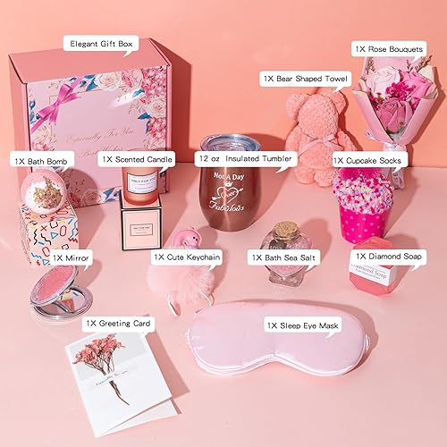 Miniatura 7 de Regalos de cumpleaños para mujeres, ideas de cesta de regalos únicos, caja de regalo rosa para ella, set de regalo relajante, regalos de cuidado