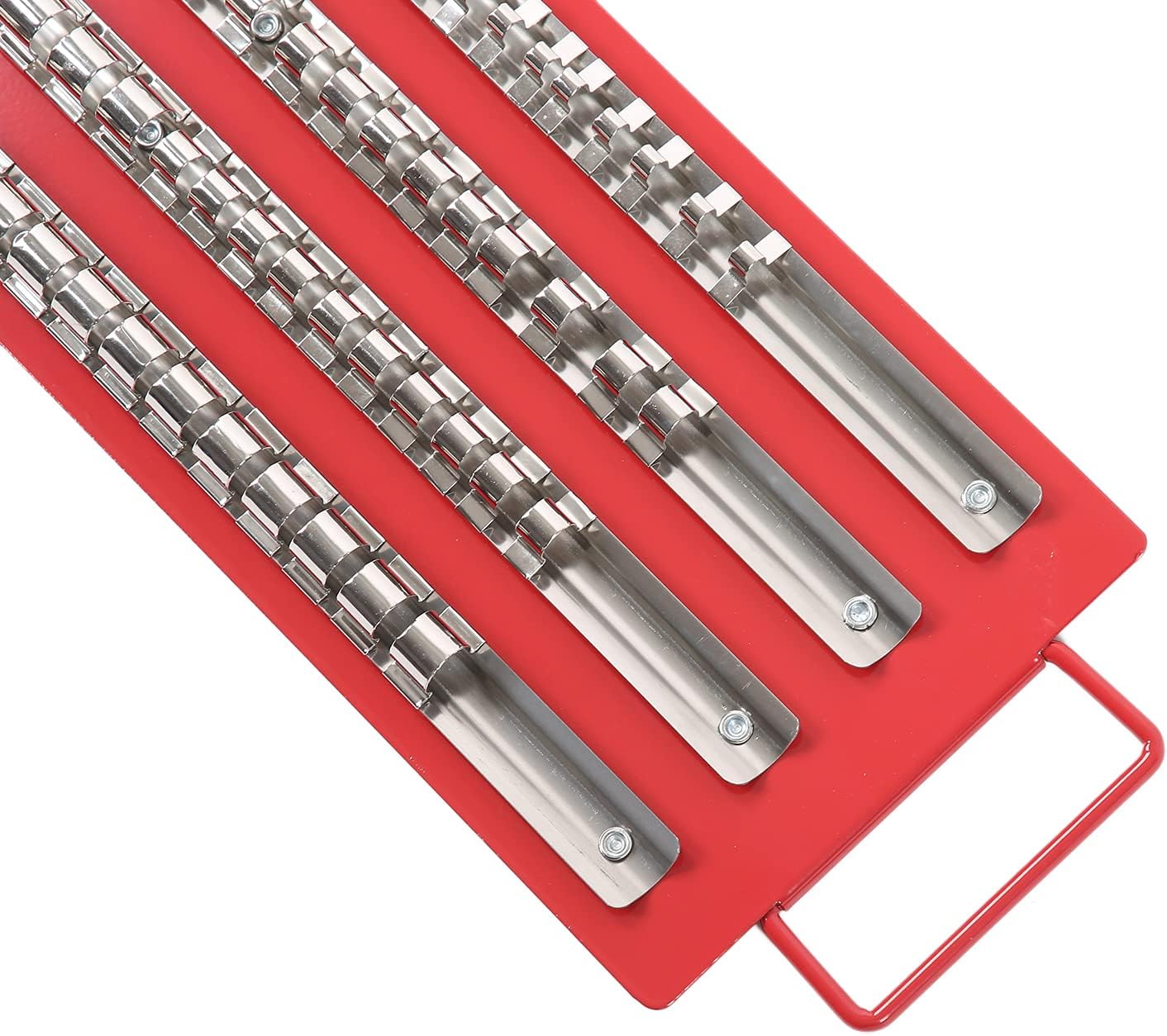 Heavy-Duty Socket Organizer Tray - Steel Rail Rack Holds 1/4-Inch, 3/8-Inch, 1/2-Inch Sockets, Wall Mount & Tool Box Storage for Auto Mechanics & DIY