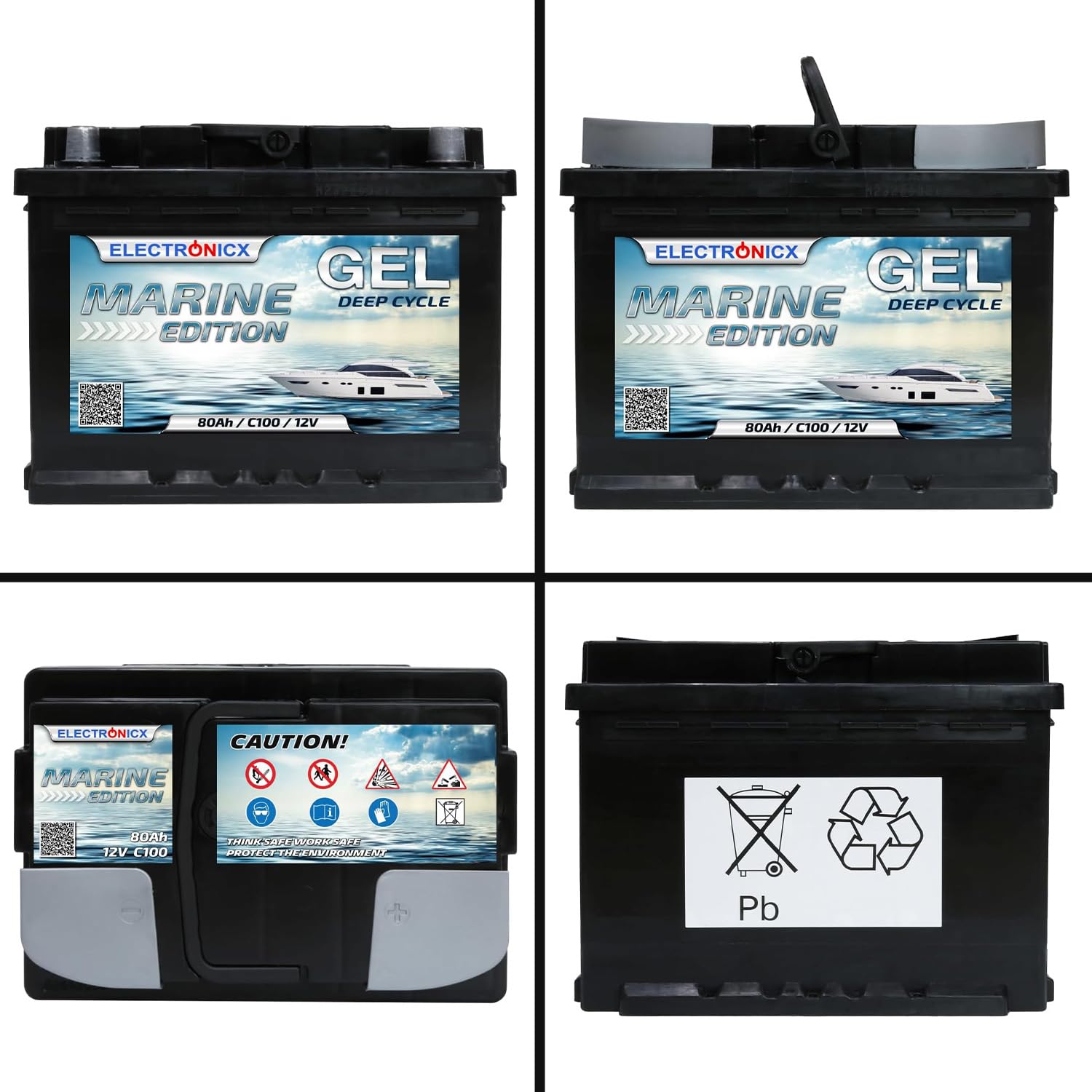 Electronicx batería de Suministro 12V 80Ah Gel, 80 AH sin Mantenimiento y sellada. Resistente a ciclos para Solar, Barco, Autocaravana, Carretilla elevadora. Medidas 242×175×190mm.