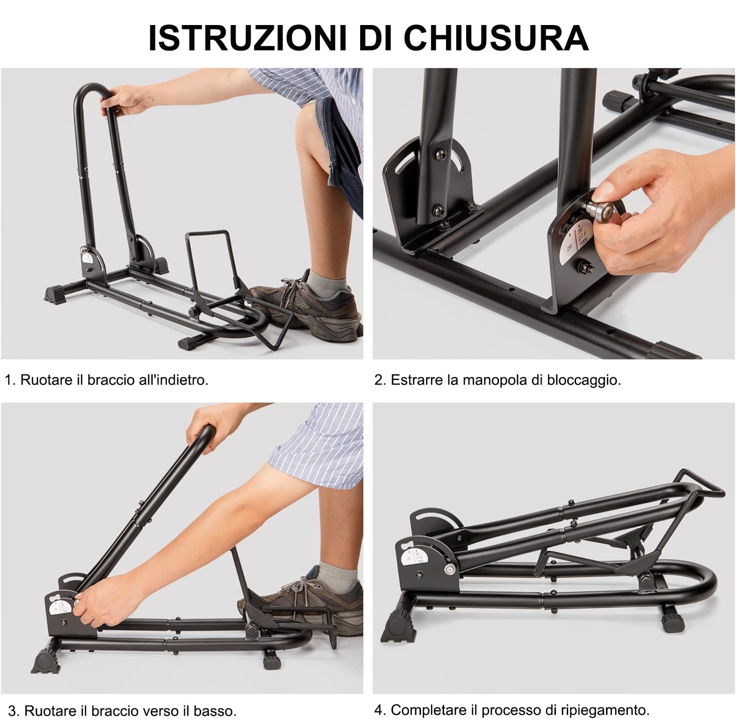 CXWXC Cavalletto per biciclette da interno pieghevole, supporto per biciclette per garage e casa, adatto per mountain bike, bici da corsa e e-bike da 26 a 29 pollici