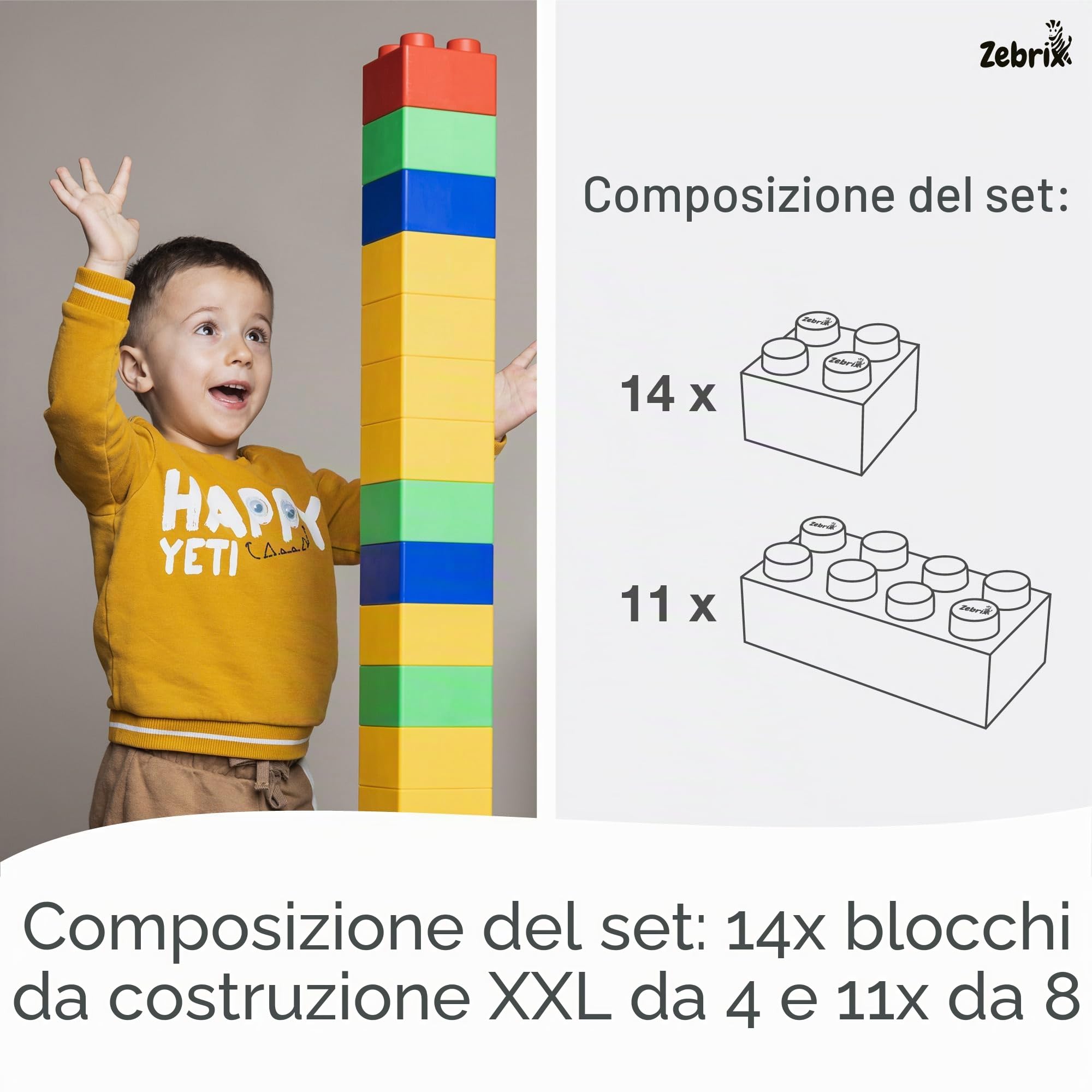 XXL 25 Mattoncini A Incastro, 7 Colori, Grandi Mattoncini In Rosa, Azzurro, Arancione, Rosso, Verde, Blu E Giallo, Per Neonati E Bambini, Made In Germany