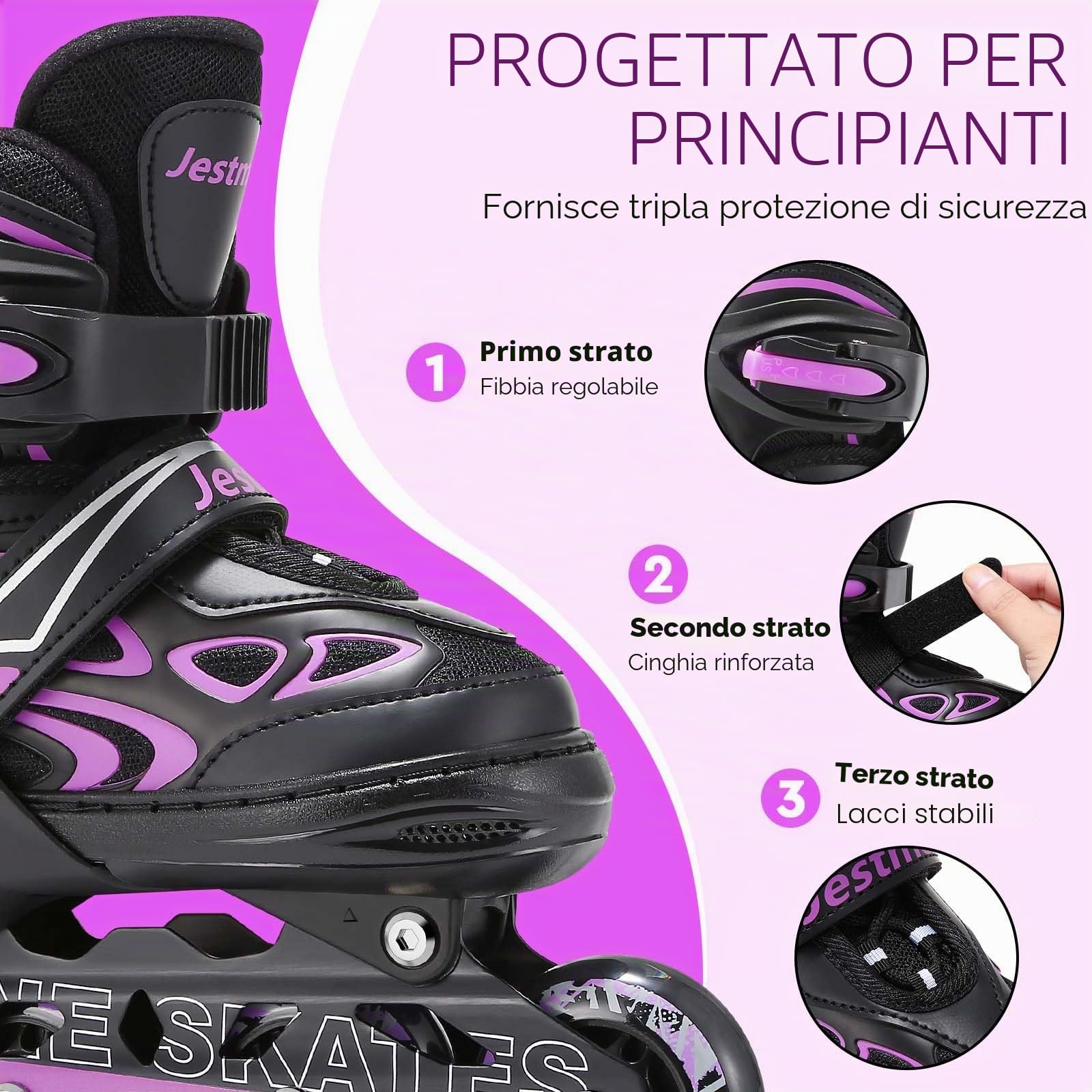 Pattini in linea per bambini, pattini a rotelle bambina regolabili per bambini ragazze ragazzi principianti per interni ed esterni