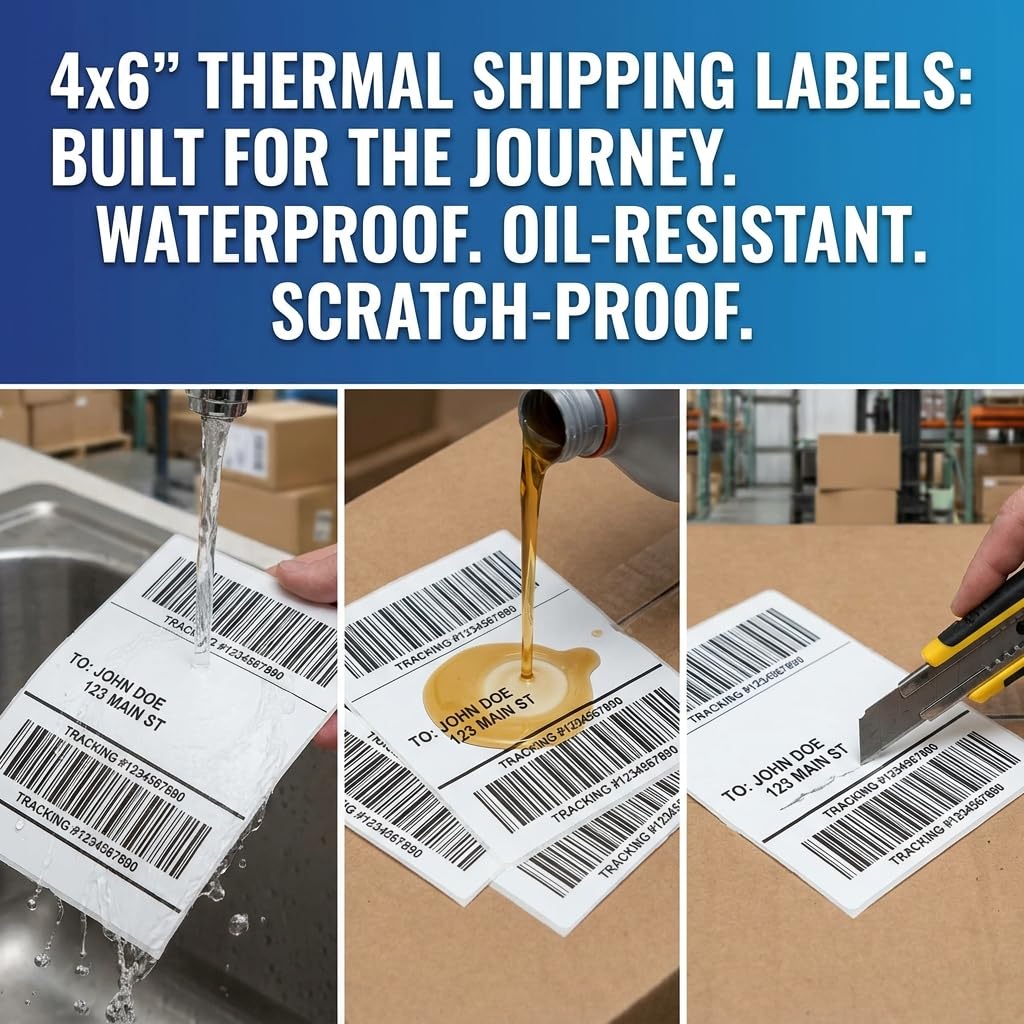 SANBOTT Thermodirekt-Versandetiketten, 10,2 x 15,2 cm, 500 Etiketten/Rolle, perforiertes Versandetikett, Thermoetiketten, Papierrollen, wasserdicht und fettbeständig, handelsübliche Qualität