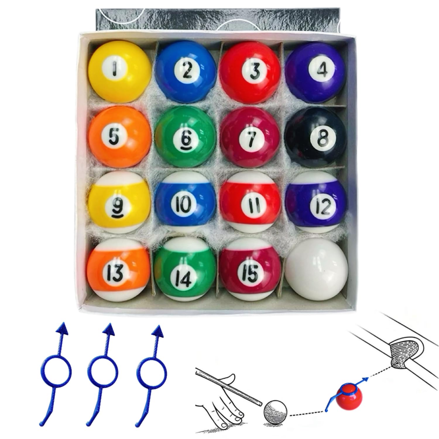 Sinkkuma 1-1/2" Mini Billiard Balls Set,0.98/1.5 Inch 16Pcs Children's Pool Balls for Kids,Small Pool Cue Balls Training Ball,Kids Table Game Toy Accessories, (38mm（1.5 inches) (38mm(1-1/2''))
