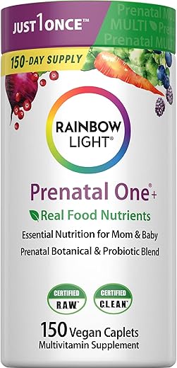 Rainbow Light Prenatal One Multivitamin, Folic Acid, Calcium, & Vitamin D, Gluten Free, Supports from Conception to Postnatal, Clinically Proven Absorption, 150 Tablets