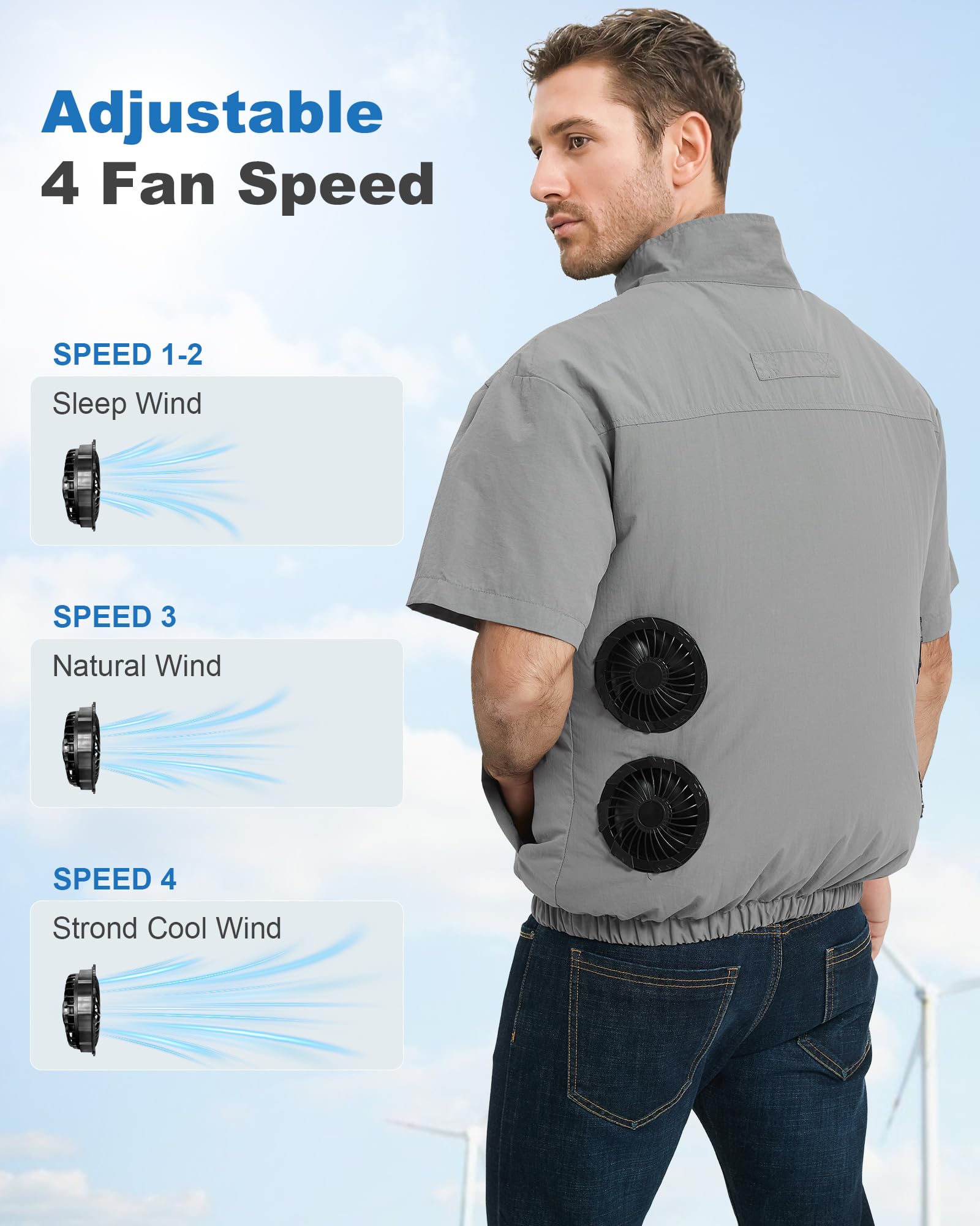 FERNIDA Gilet rinfrescante, con batteria e 4 ventole, per climi caldi, traspirante, per uomo e donna