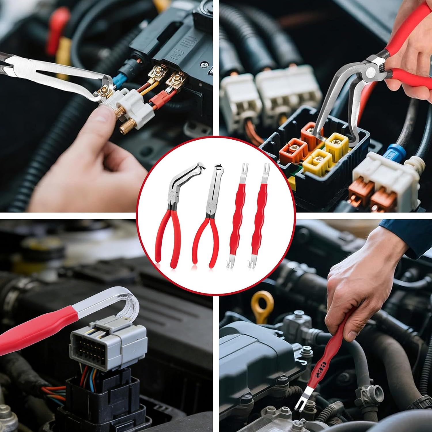 GES 4PCS Automotive Electrical Disconnect Pliers Kit, Terminal Connector Separator & Plug Removal Tool, Automotive Electrical Connector Removal Tool for Cars SUVs