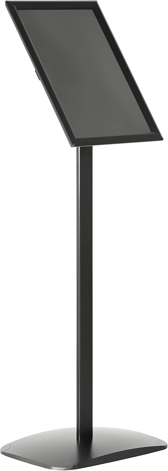 M&T Displays Advertising Restaurant Aluminum Sign Post, Black A3 11x17 Inch Poster Size, Mitred Corner, Landscape and Portrait Use, Reusable and Durable Message Board, Free Standing