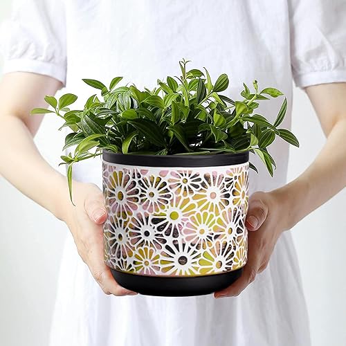Miniatura 4 de Macetas de cerámica de 3 piezas, macetas de 5.74.73.5pulgadas con orificio de drenaje, juego de macetas para interiores y exteriores, macetas