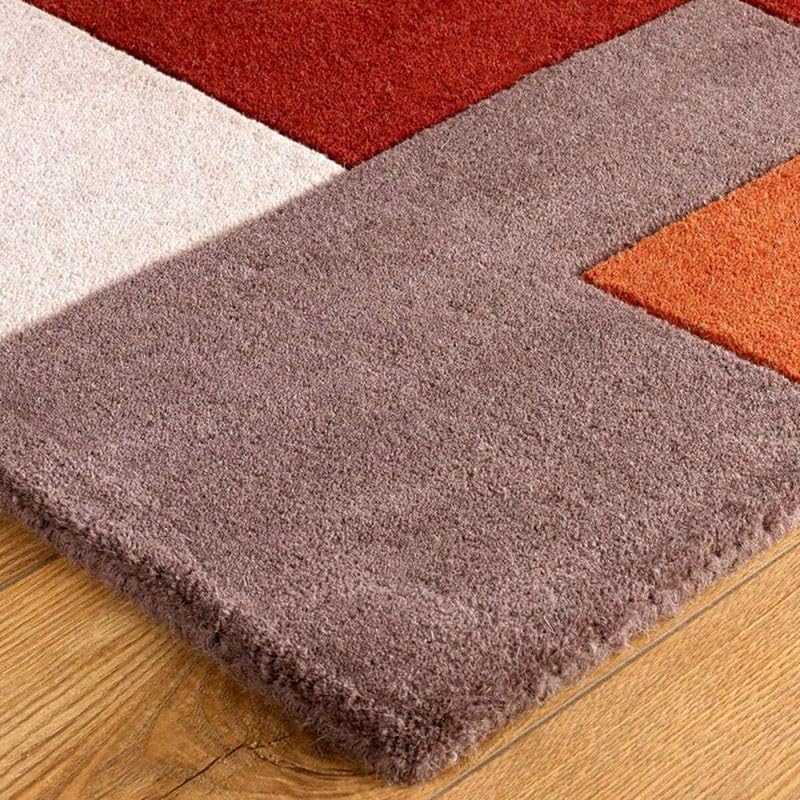 Hand-Tufted Premium Wool Modern Block Pattern Area Rug – Soft, Durable & Elegant Floor Carpet for Living Room, Bedroom, Dining Room Decor 8 x 12 Ft Red