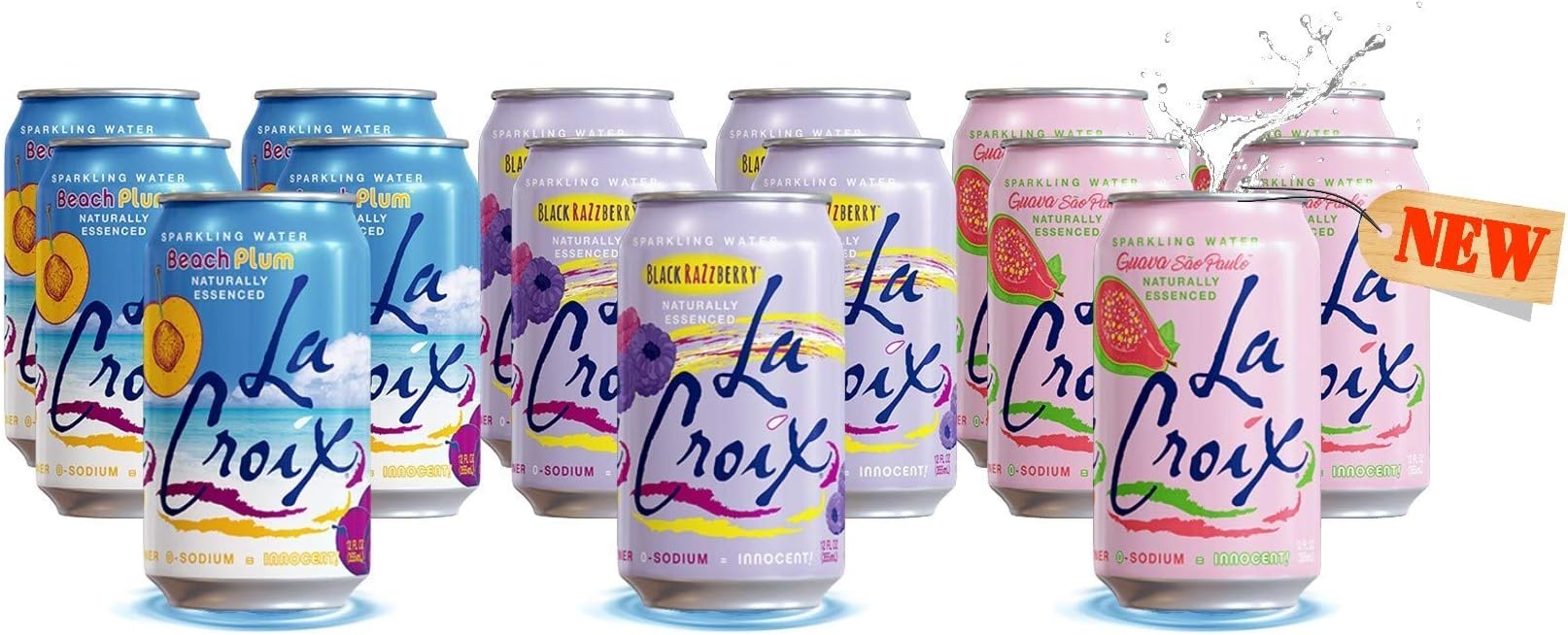 La Croix Sparkling Water - Variety Pack | 3 New Summer Flavors | Beach Plum, Black Raspberry, Guava Sao Paolo. Naturally Essenced Flavored Water | Pack of 15