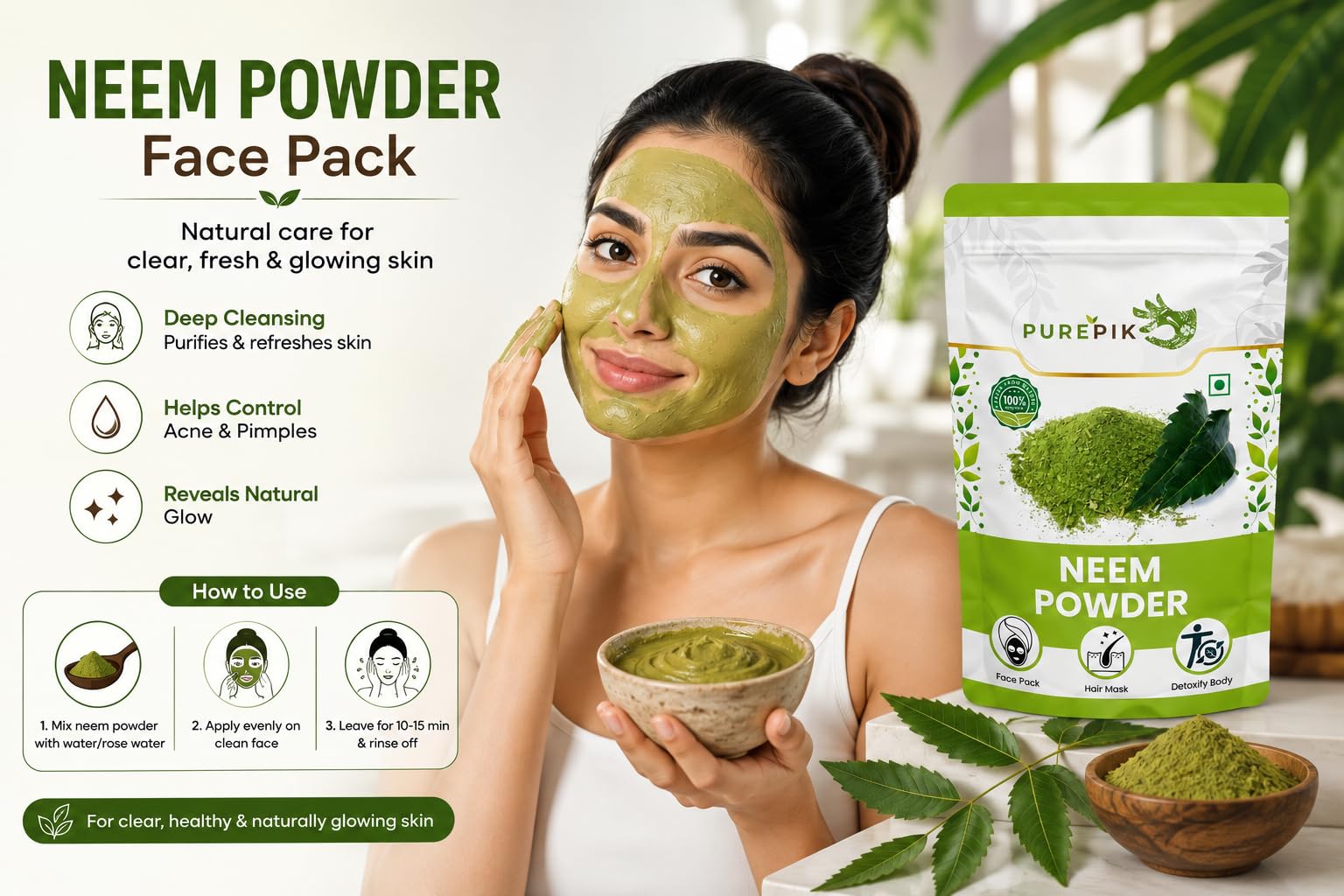 Pure Pik Neem Powder 200 Gram | Neem Powder for face Pack,Hair,Skin,Eating 2