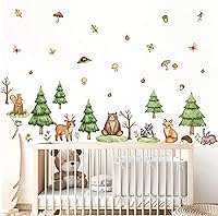 Vista 8 de Calcomanías de pared de animales del bosque, calcomanías de pared de animales de dibujos animados, pinos verdes, ciervos, osos, bosques, decoración