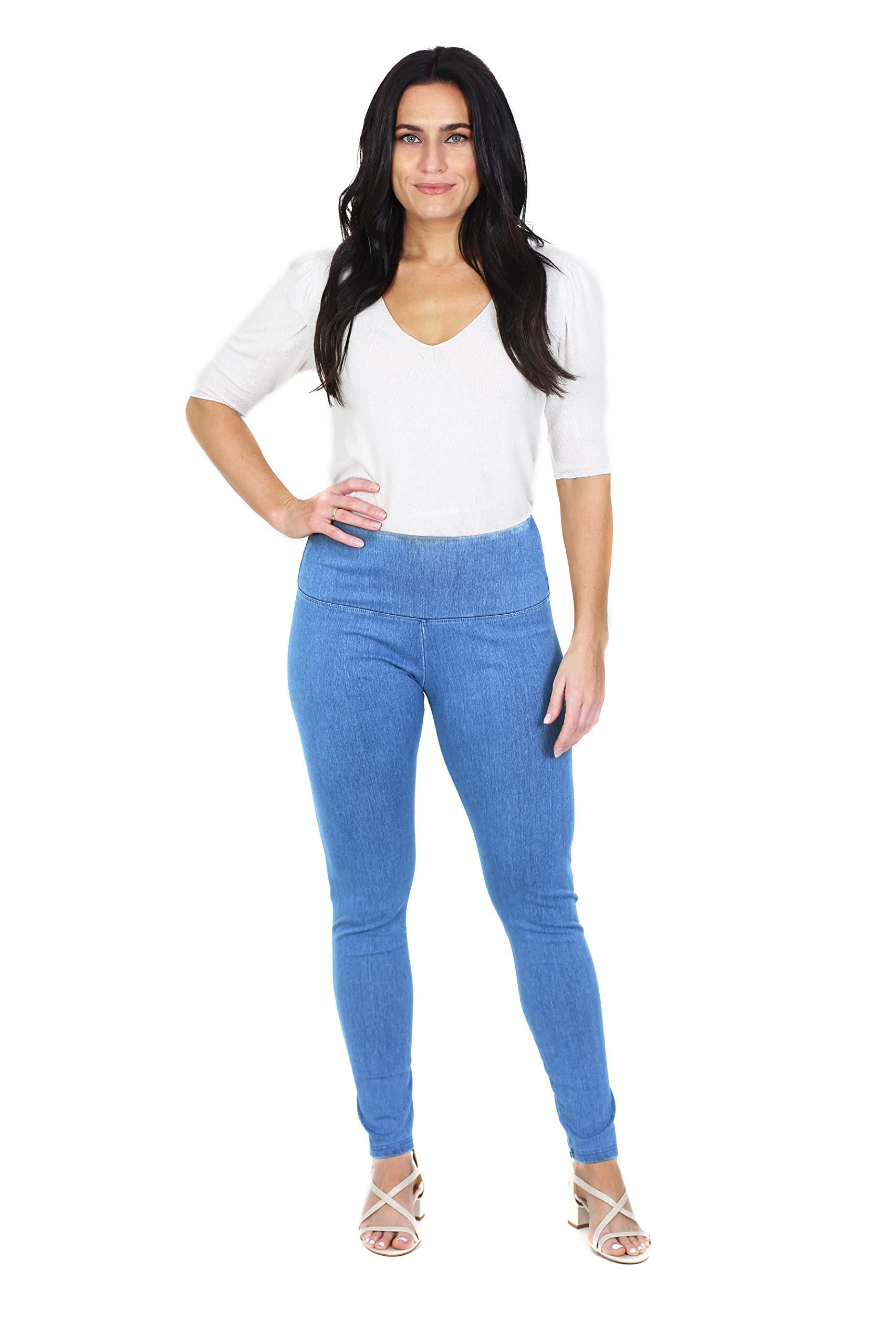 Intro Tummy Control Cintura Alta Pull On Algodón Spandex Legging - Azul - Small
