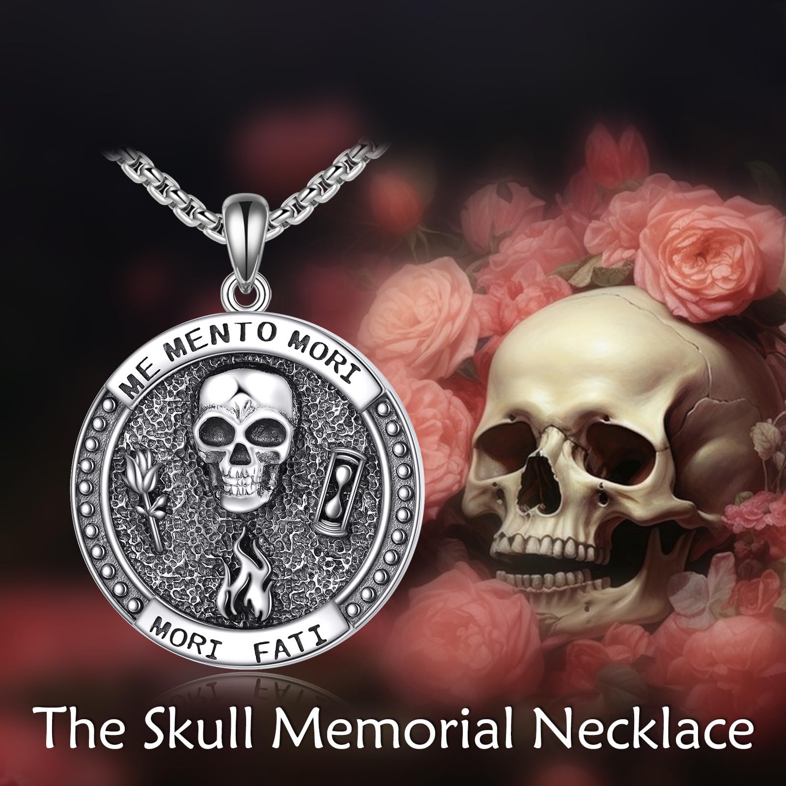 POPLYKE Thors Hammer/Kreuz/Memento Mori/Anatomische Herz/Raven Halskette für Frauen Männer Sterling Silber Wikinger Halskette Schmuck Geschenk für Männer