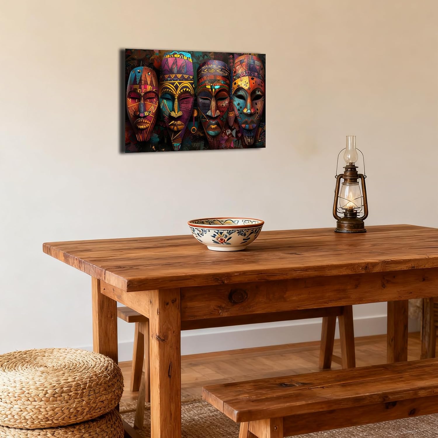 SWQYLB African Mask Wall Art Vintage Traditional Tribal Ethnic Mask Pictures Prints Abstract Africa Culture Artwork African Art Wall Decor Framed (16.00" x 24.00")