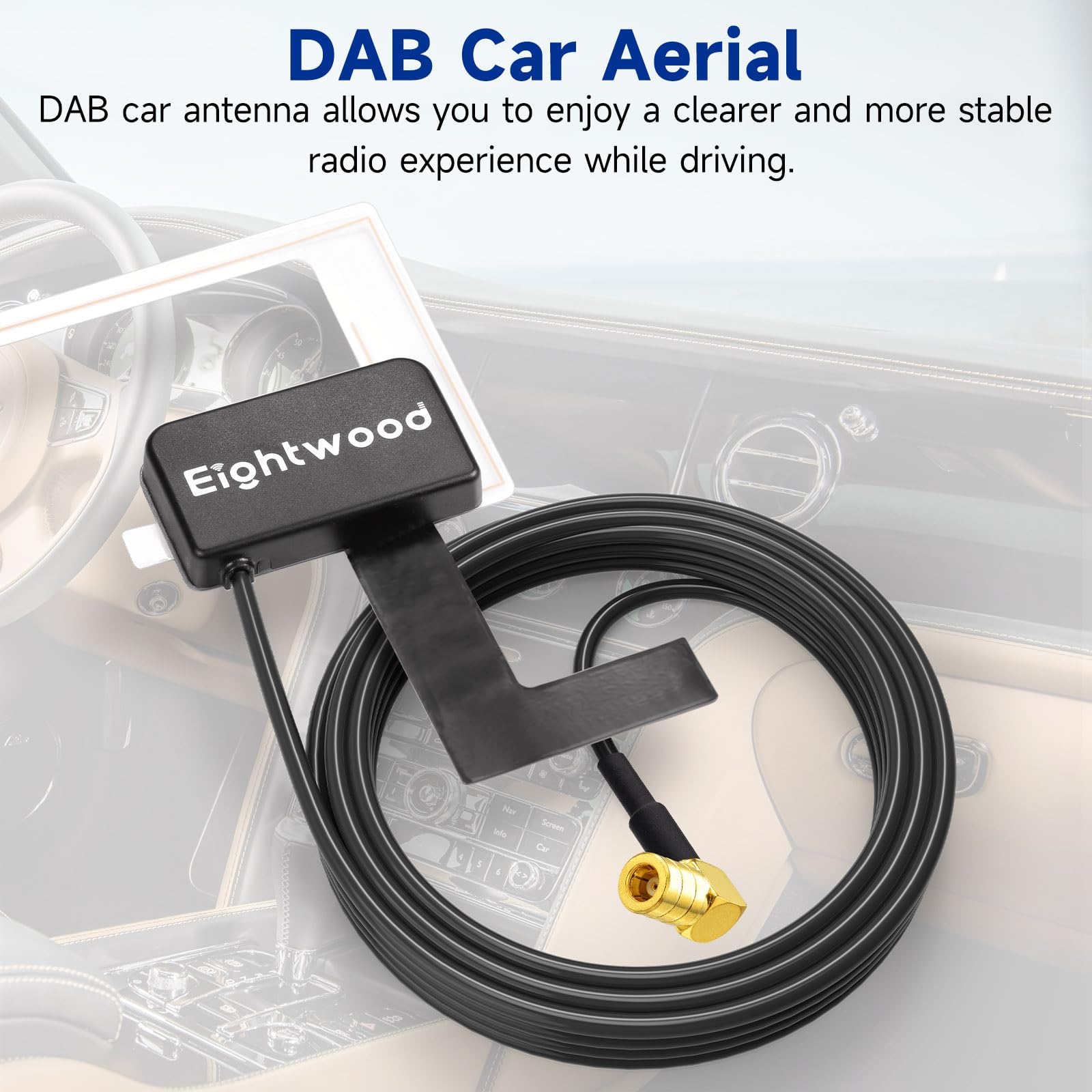 Eightwood DAB antena samochodowa + AM/FM dla Pioneer, Clarion, Kenwood, Alpine i JVC