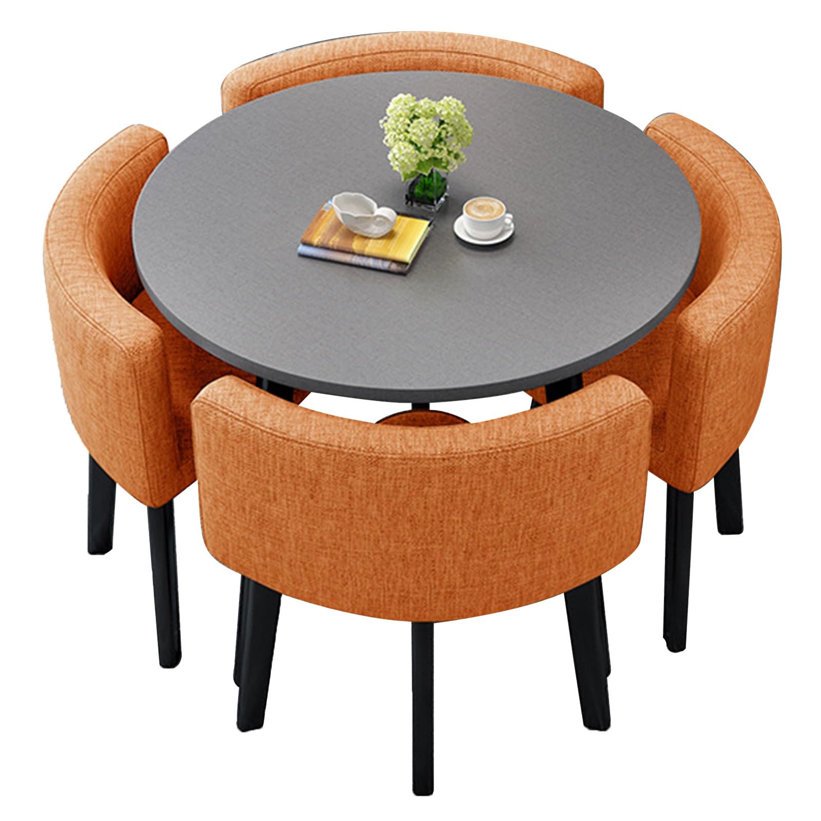 AYCDL 31.5in Round Dining Table Set with 4 Chairs for Office Meetings Conference Rooms and Garden Breakfast Bar Fur,Orange-70cm/27.5in