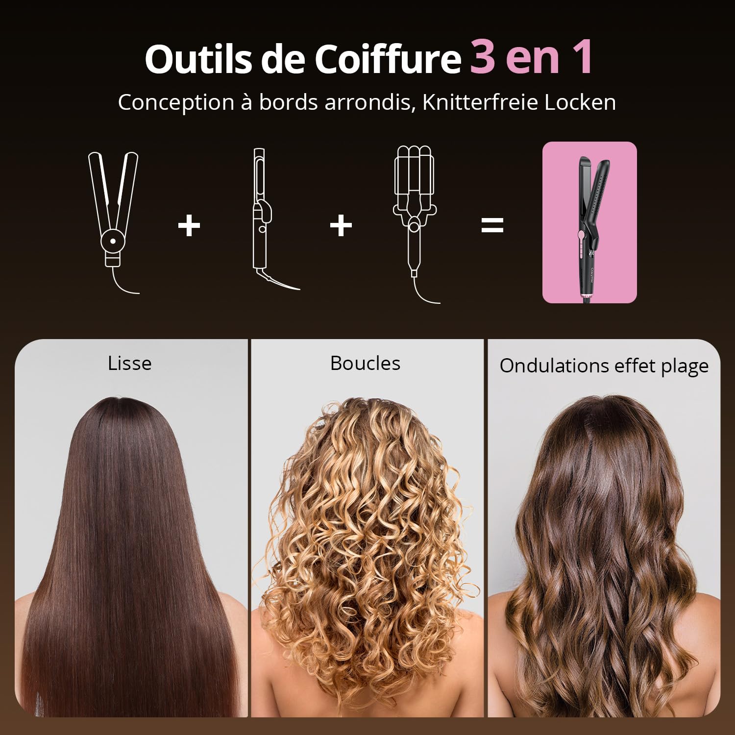CrazyMar Lisseur à Air Froid et Boucleur Ionique 2-en-1, 9 Températures (110°C-230°C) pour Cheveux Bouclés/Lisses, Appareil de Coiffure Maison et Voyage (Noir)
