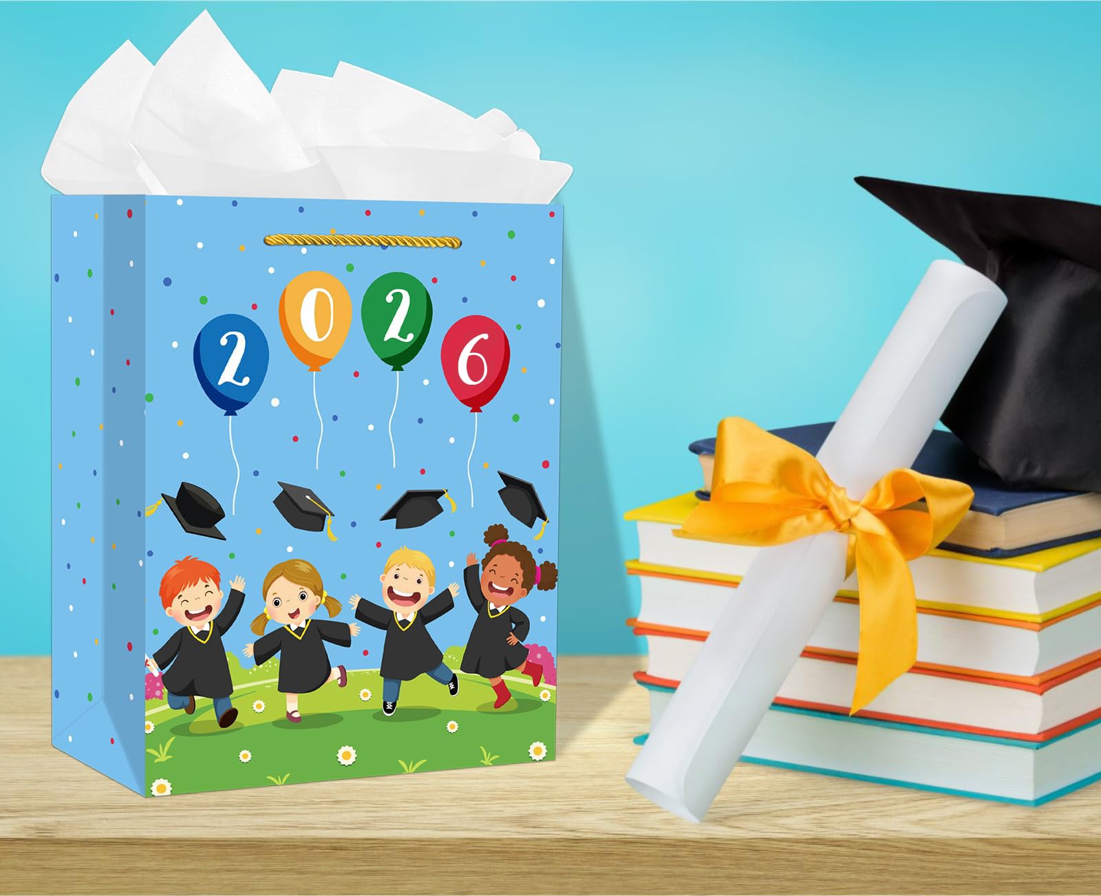 PETCEE Kindergarten Graduation Gift Bags 2026 - Pre K Preschool Graduation Bags with Tissue Paper Class of 2026 Grads Wrapping Paper Gift Bags for Kids Girls Boys Daughter Son Party Favors