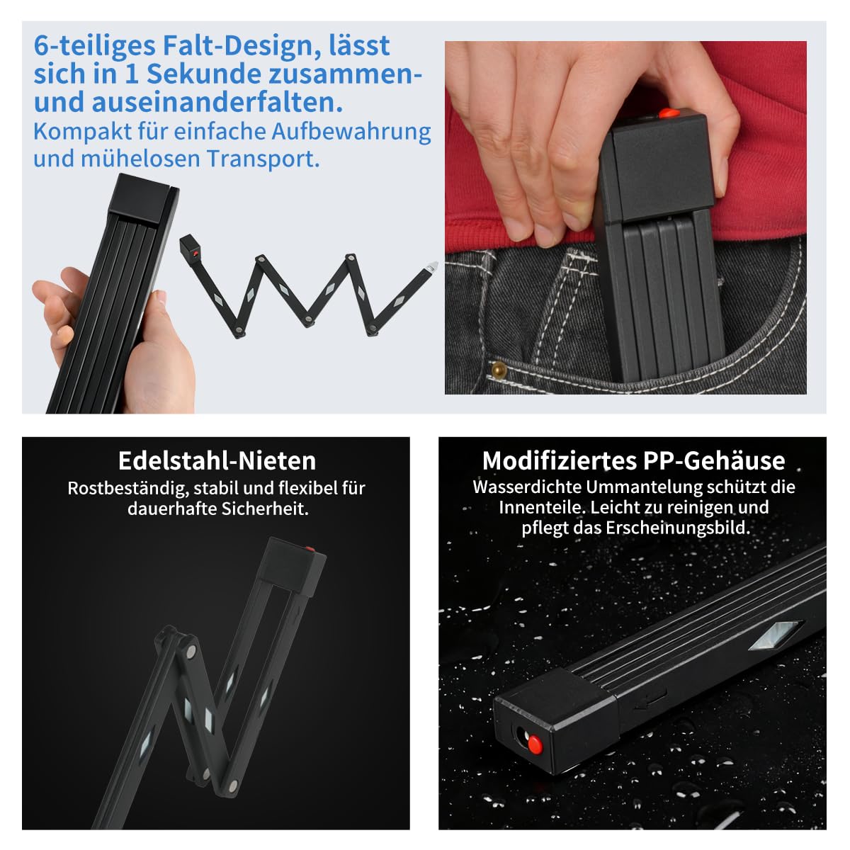 Antivol de vélo pliable avec clé pour une grande sécurité, antivol de vélo de qualité supérieure avec maillons robustes pour vélo, vélo électrique, scooter et scooter électrique